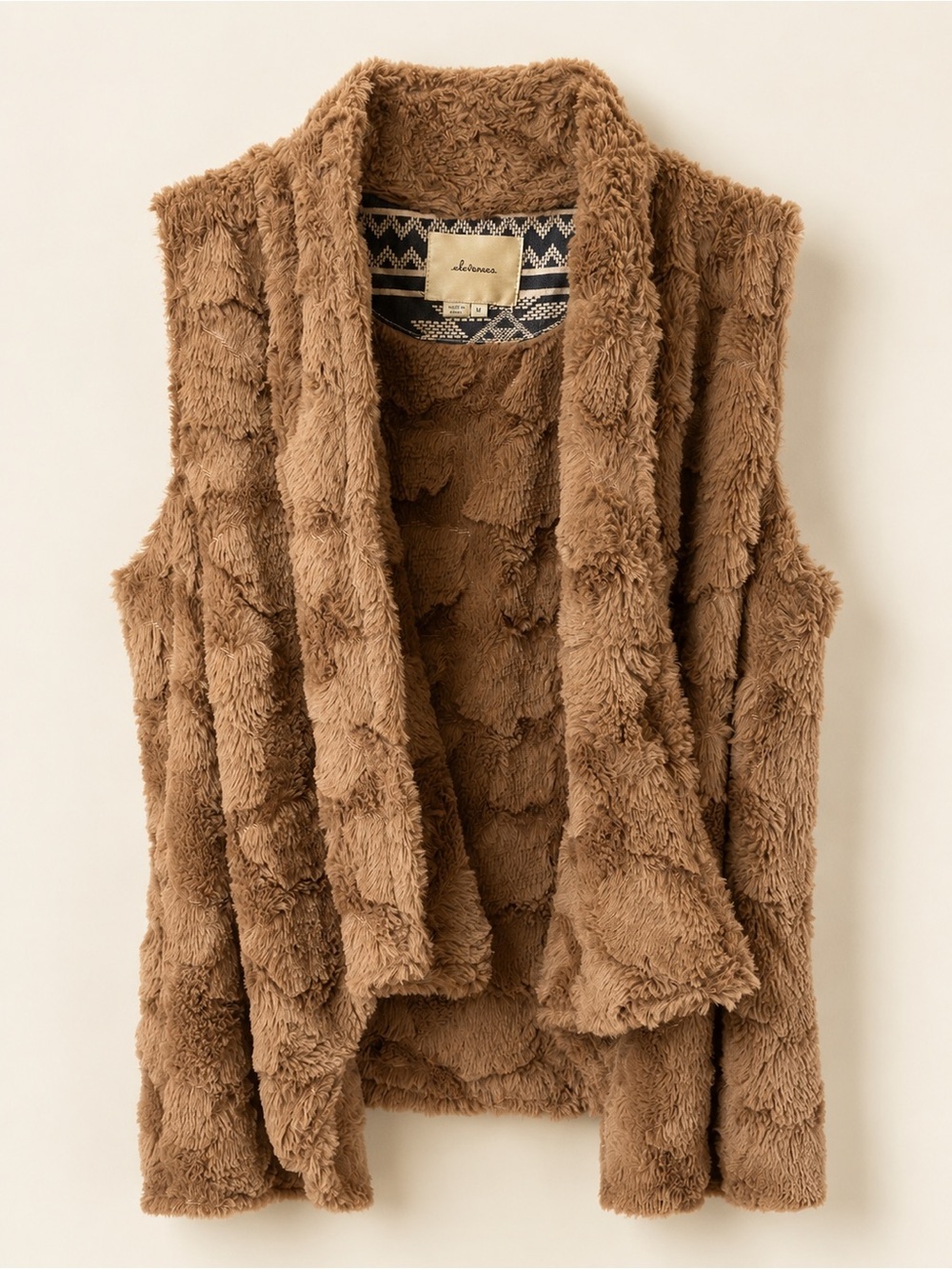 Elevenses Faux Fur Open Front Vest – Size Medium – Taupe